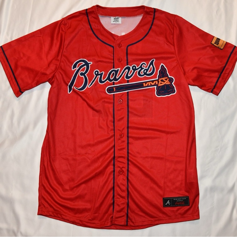 Coca Cola Red Braves Austin Riley Men's Jersey.